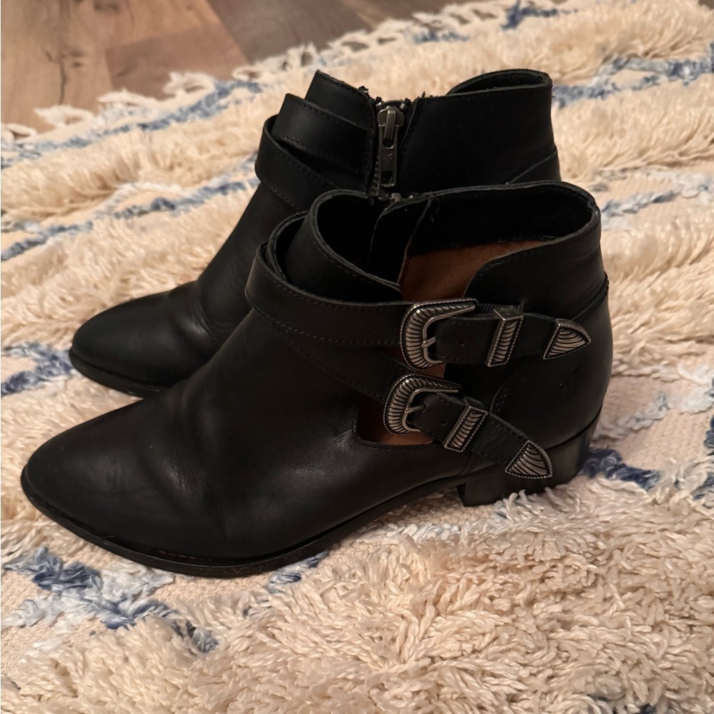 Frye Black Ankle Boots with Silver Buckles - Picture 5 of 11